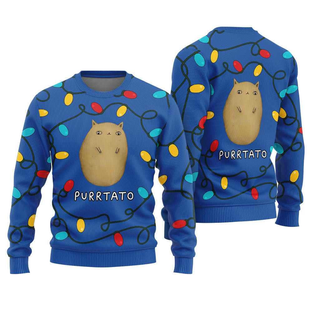 Creative Purrtato Cat Christmas Sweater For Men Best Gift Idea for Christmas Enthusiasts