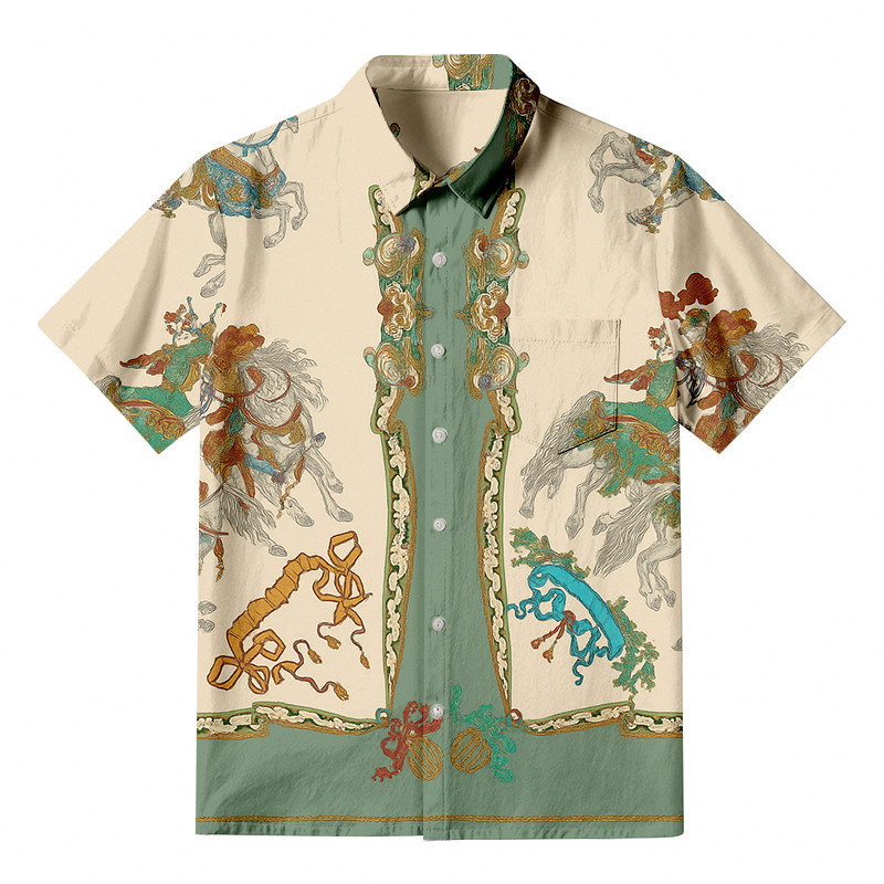 Creative Ukiyoe Pony Button Up Shirt Japanese Art Shirt Best Gifts For Father