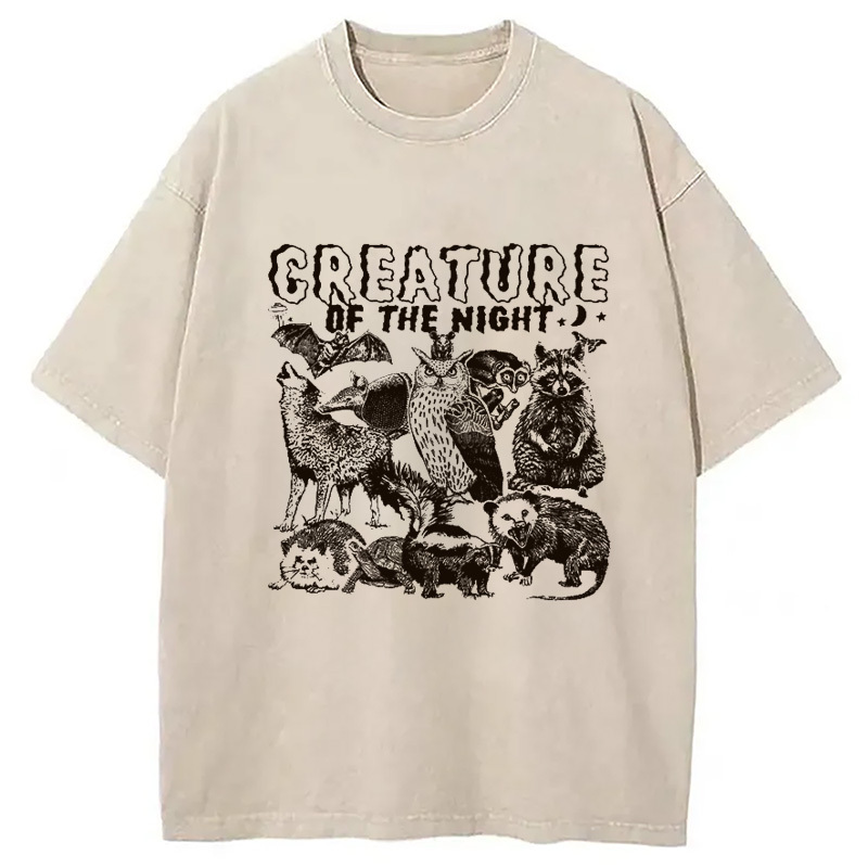 Creature Of The Night Washed T-Shirt Soft Cotton Daily Wear Tee Gifts For Best Friend