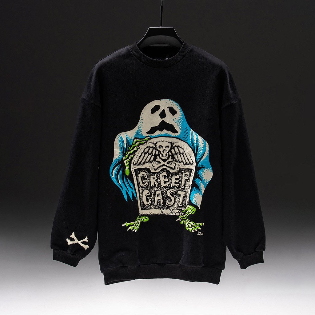 Creep Cast Merch CreepCast Tombstone Crewneck Sweatshirt Gifts For Friends Creep Cast Merch CreepCast Tombstone Crewneck Sweatshirt Gifts For Friends