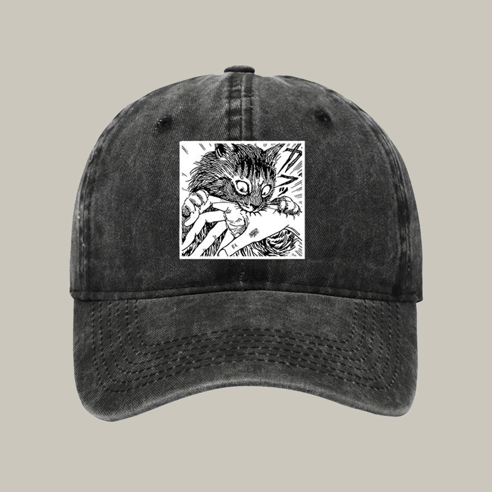 Creepy Cat Anime Horror Anteater Washed Cap Unique Baseball Caps Xmas Gifts For Brother
