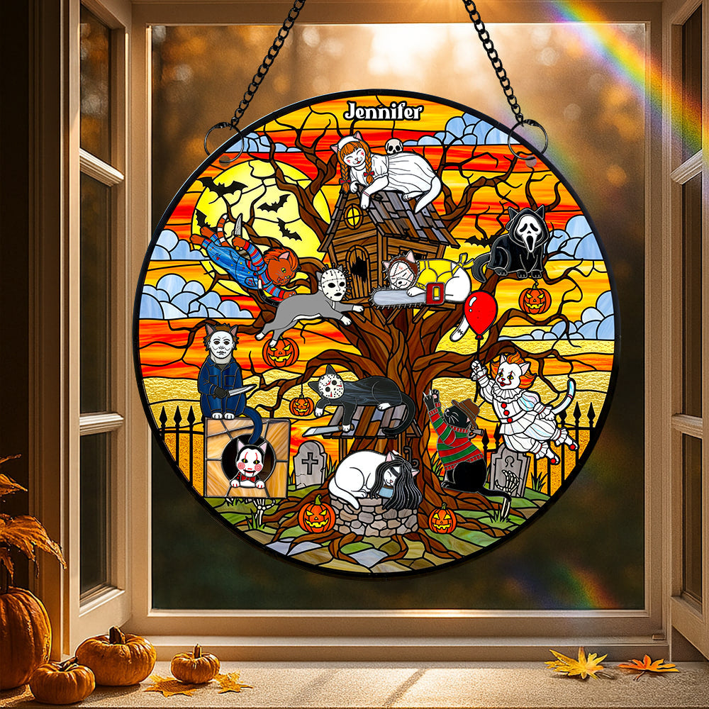 Creepy Cat Suncatcher Ornament, Personalized Gifts For Cat Lovers & Horror Fans - Christmas Ornament Gift Idea