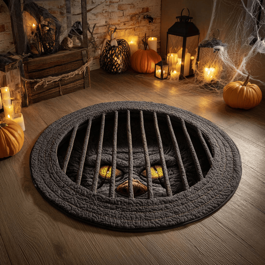 Creepy Cellar Hatch Quilted Round Mat Halloween Round Mat Spooky Gifts For Her
