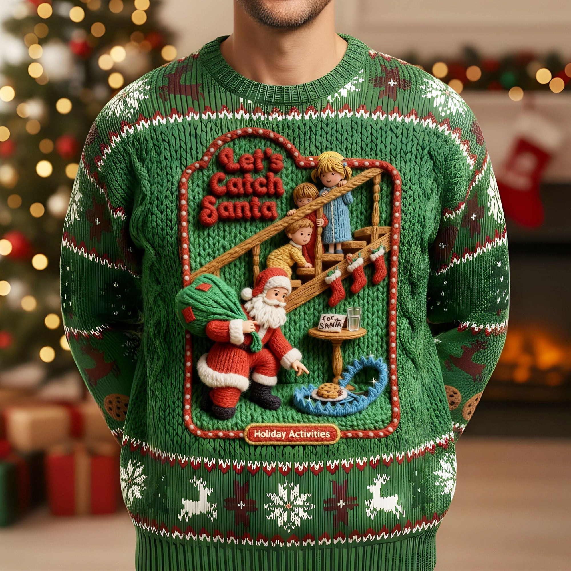 Creepy Fun Trap Santa Ugly Sweater, Personalized Gifts For Retro Dark Humor Fans - Secret Santa Gifts Funny Ideas