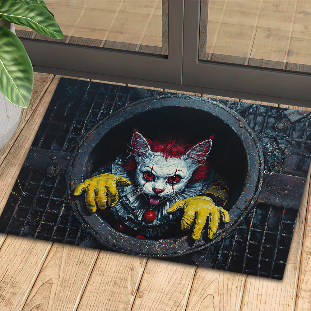 Creepy Halloween Cat Doormat Terrifying Cat Clown Spooky Doormat For Home Decor Housewarming Gift Welcome Mat Gift For Cat Lovers