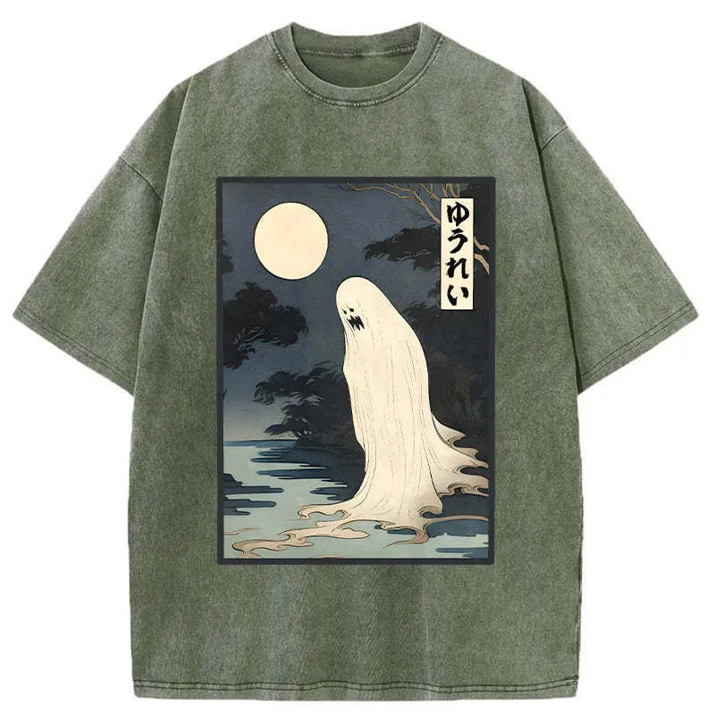 Creepy Japanese Ghost Washed T-Shirt Unisex Streetwear Graphic Style Gifts For Besties