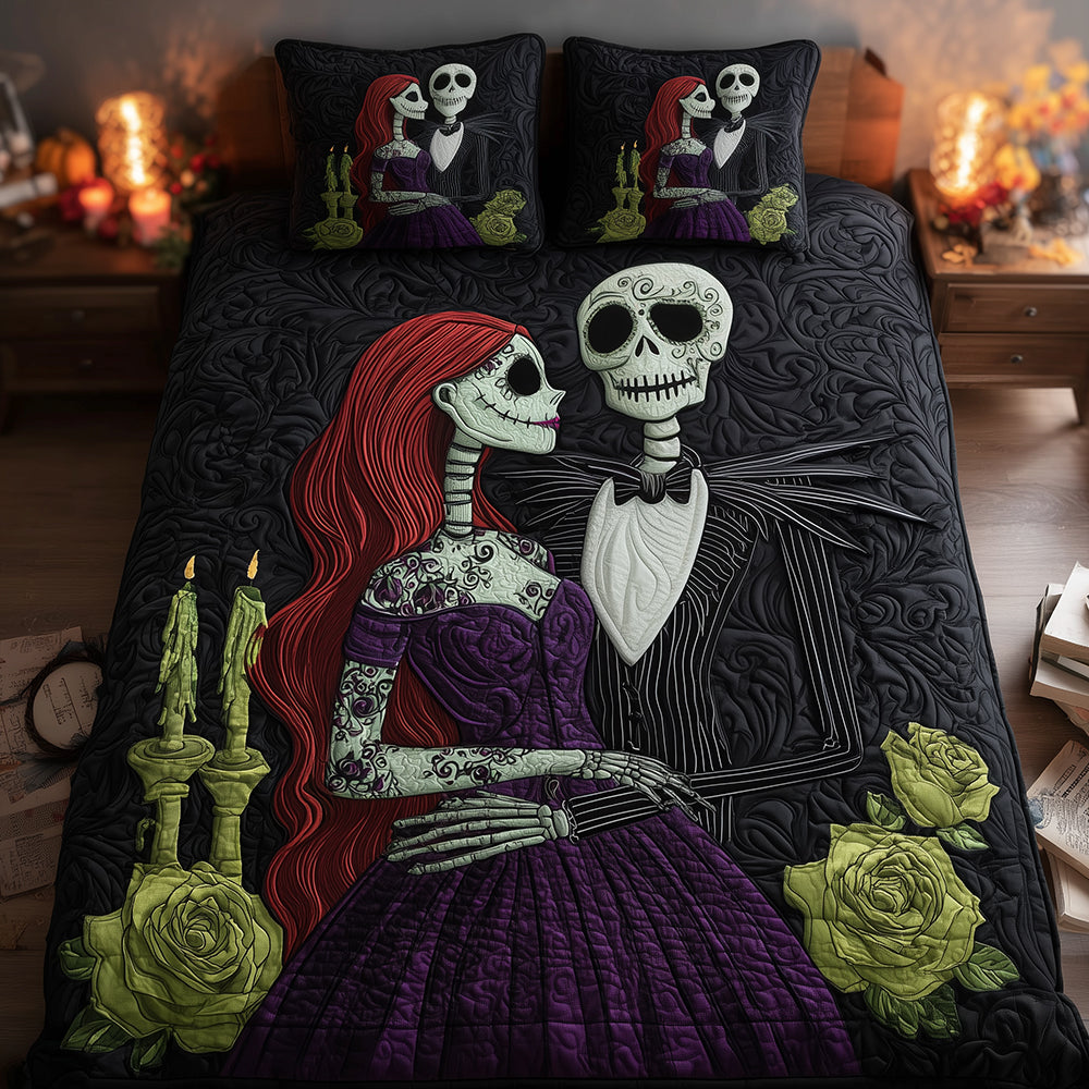 Creepy Love Quilted Bedding Set Halloween Blanket Set Unique Present For Family