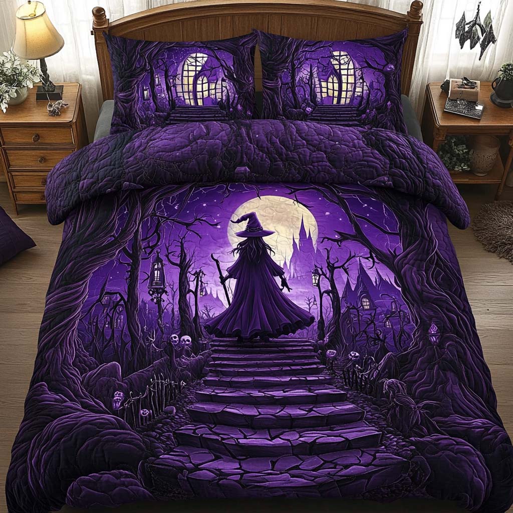 Creepy Moon Quilted Bedding Set Best Comforter Sets Halloween Gifts For Adults