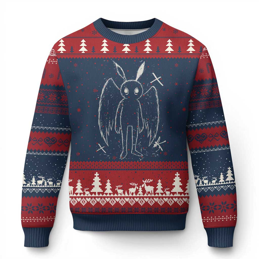 Creepy Mothman Ugly Christmas Sweater Horror Aesthetic Xmas Clothing For Girl