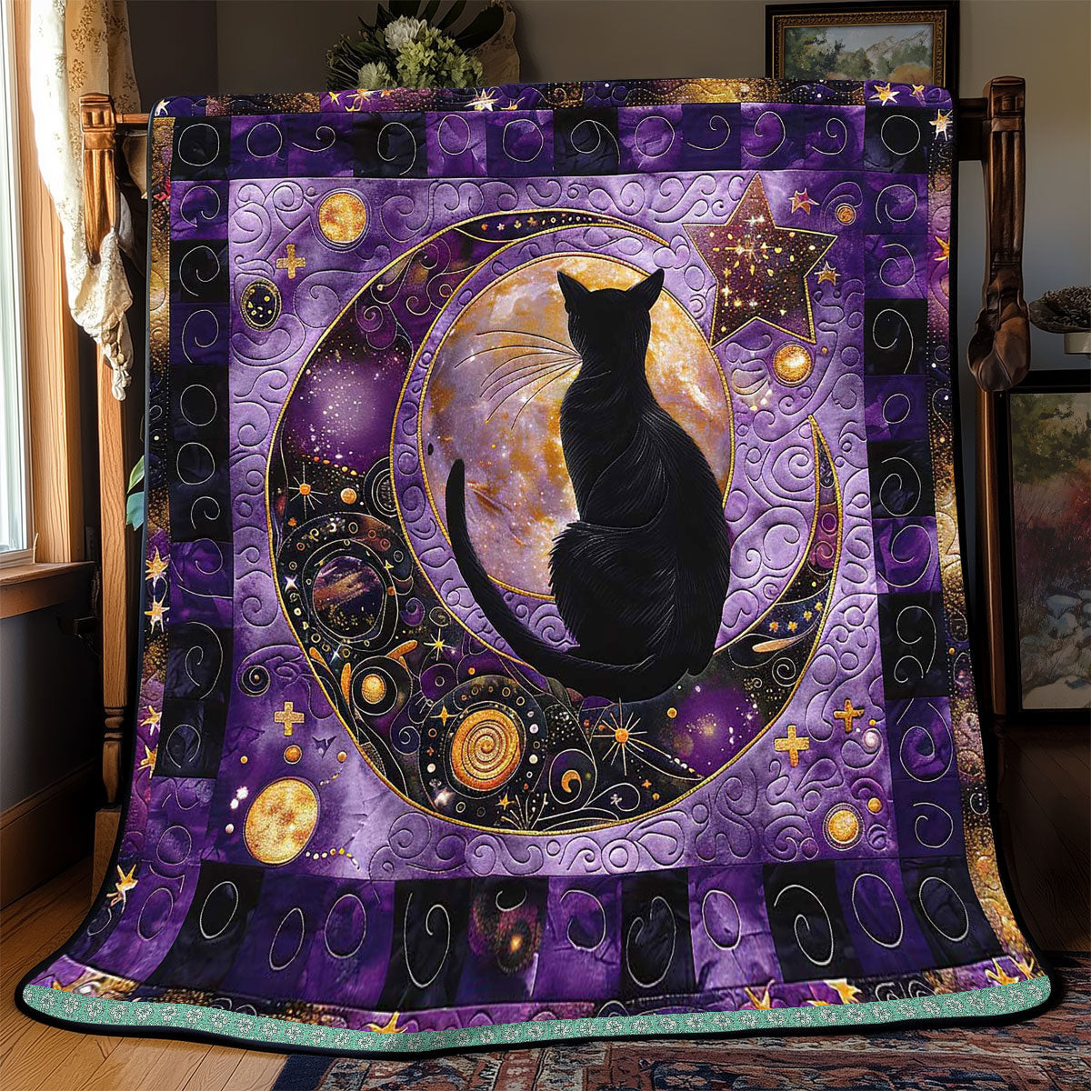 Crescent Moon Cat Quilt Blanket Luxury Throw Blankets Retirement Gift Ideas For Men