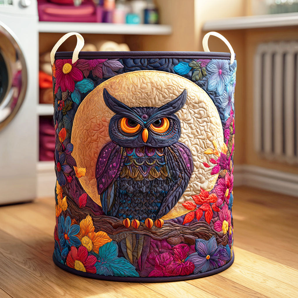 Crescent Owl Quilted Laundry Basket Winter Merch Essentials