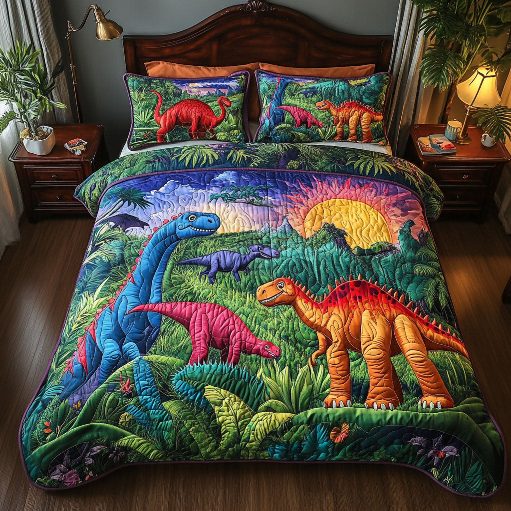 Cretaceous Colors Quilted Bedding Set Bedroom Decor Ideas Dinosaur Gifts For Adults