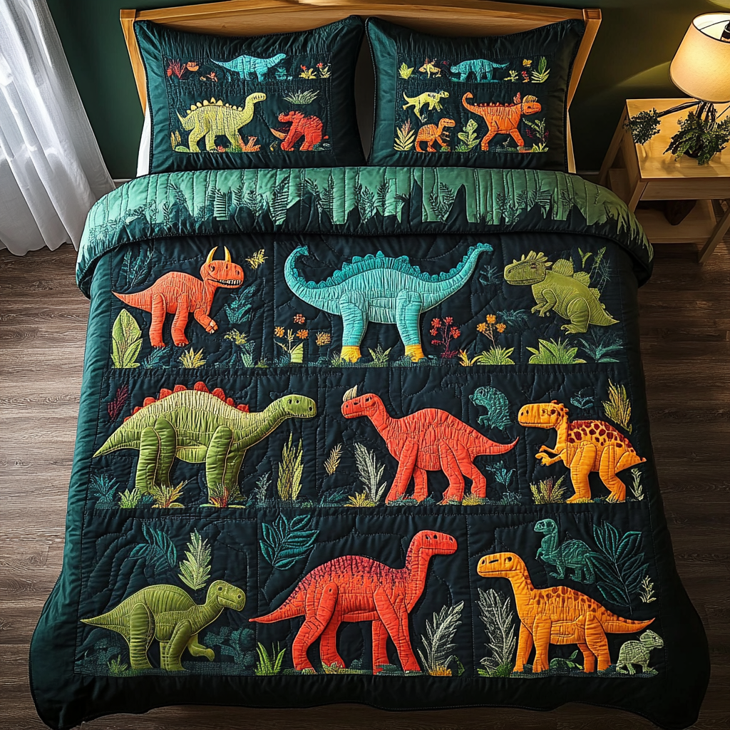 Cretaceous Cozy Quilted Bedding Set Bed Decor Best Dinosaur Gifts