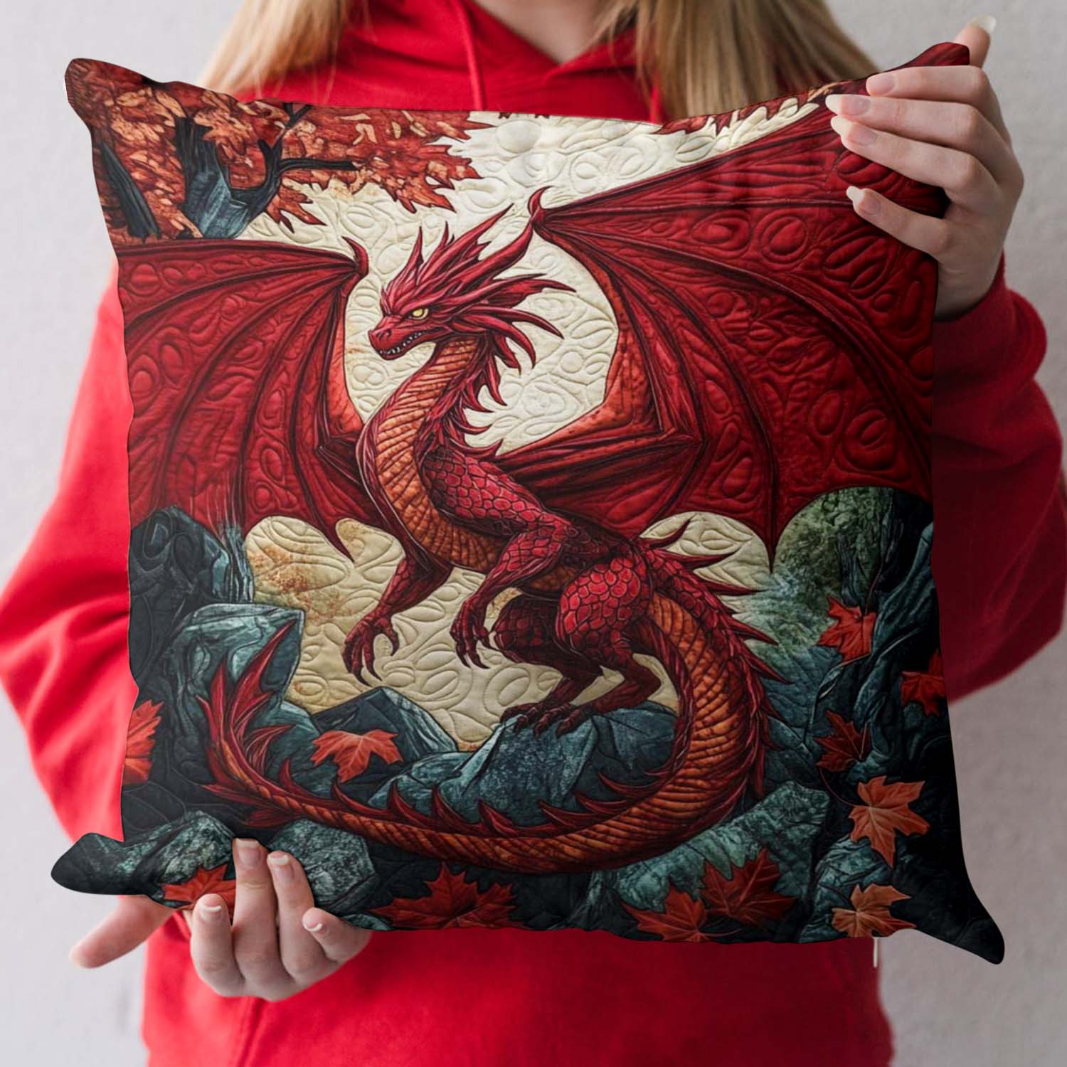 Crimson Blaze Quilted Pillow Case Christmas Tree Pillow Cover