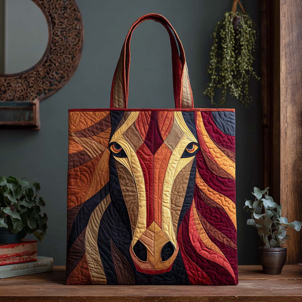 Crimson Blaze Stallion Quilted Tote Bag Cool Gifts For Horse Lovers