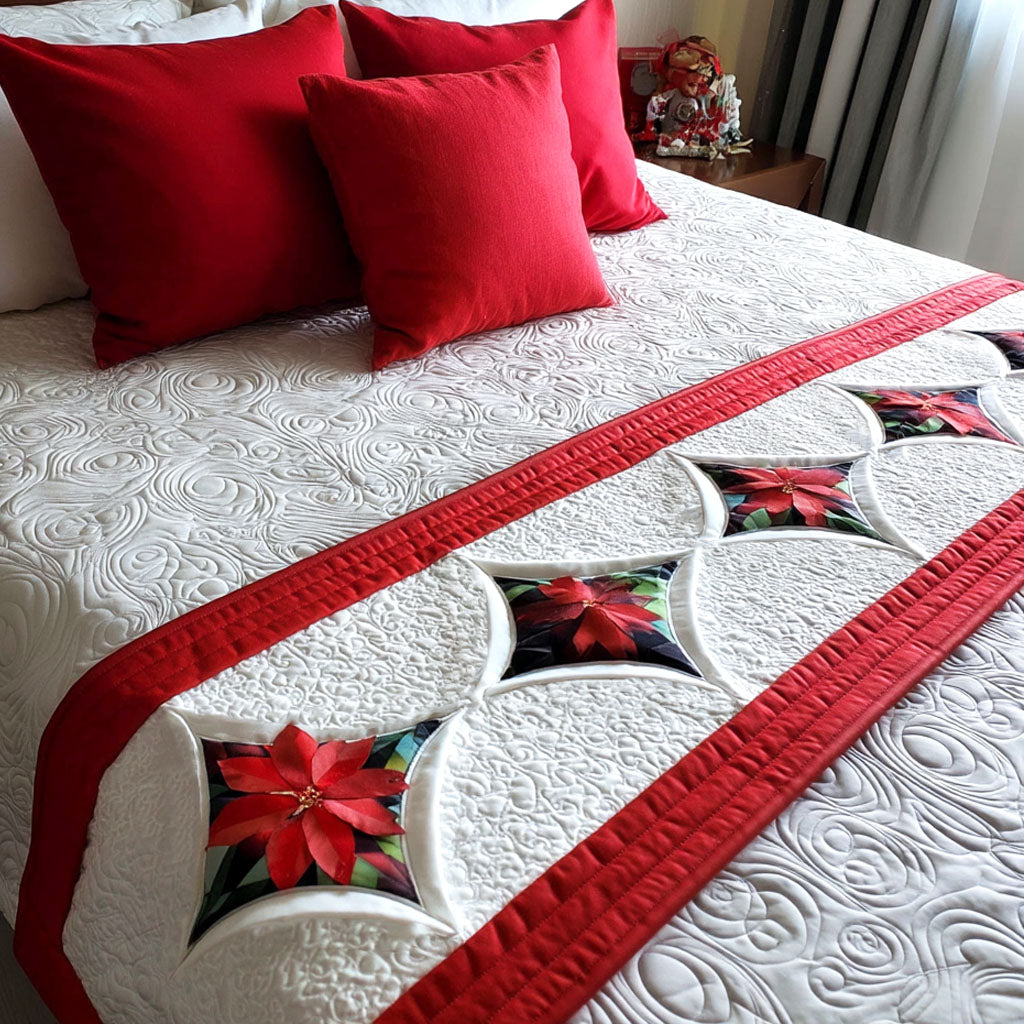 Crimson Bloom Quilted Bed Runner Bedroom Holiday Decor Christmas Gift Ideas 2025