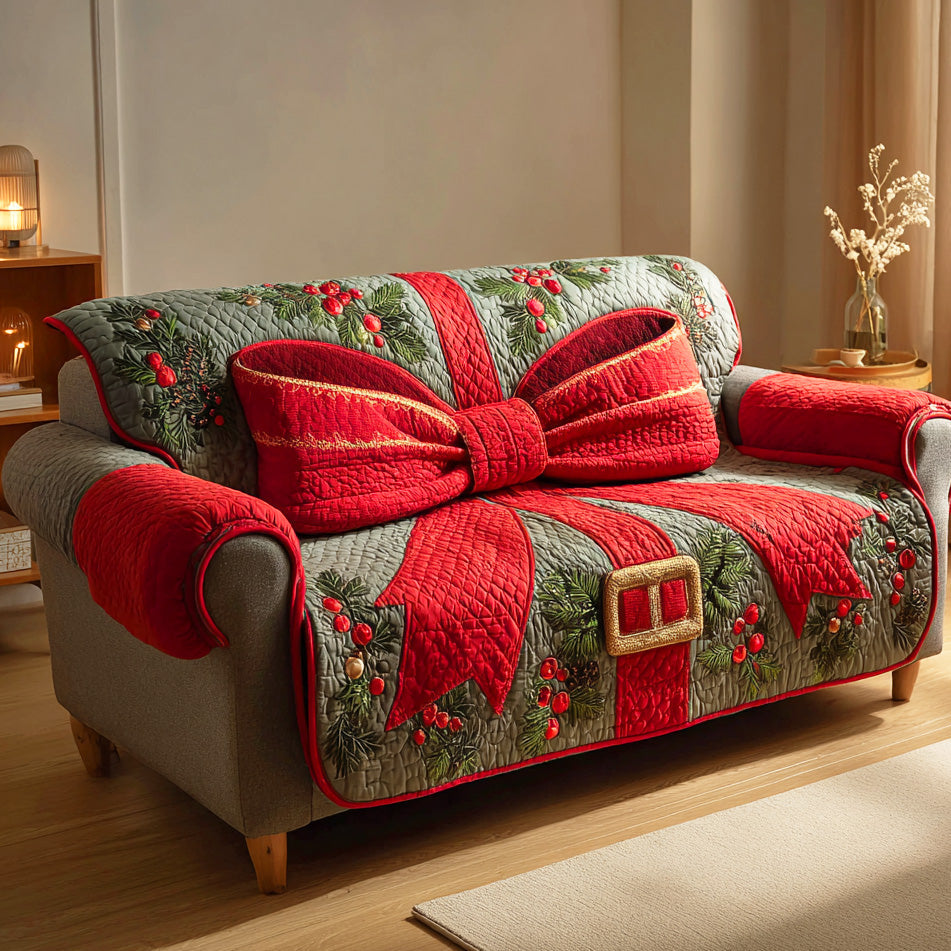 Crimson Bow Magic Quilted Sofa Cover Holiday Living Christmas Decor Gift Idea For Mother In Law