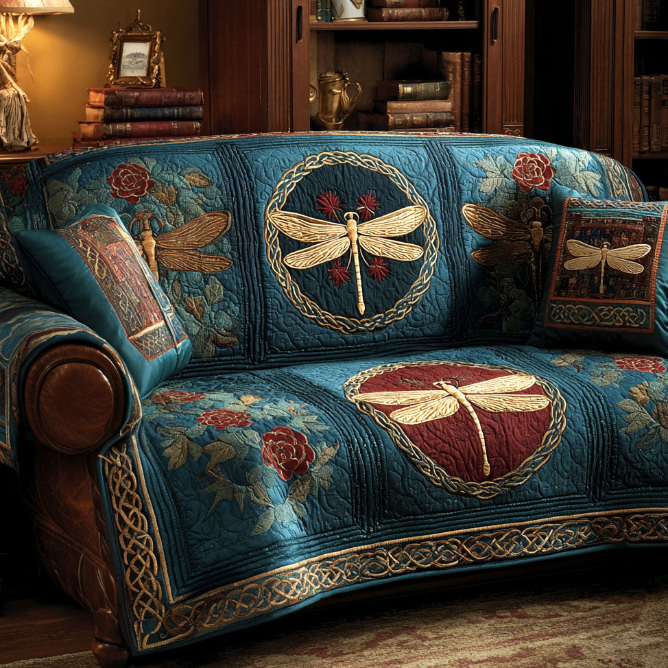 Crimson Breeze Quilted Sofa Cover Living Room Decor Best Dragonfly Christmas Gifts