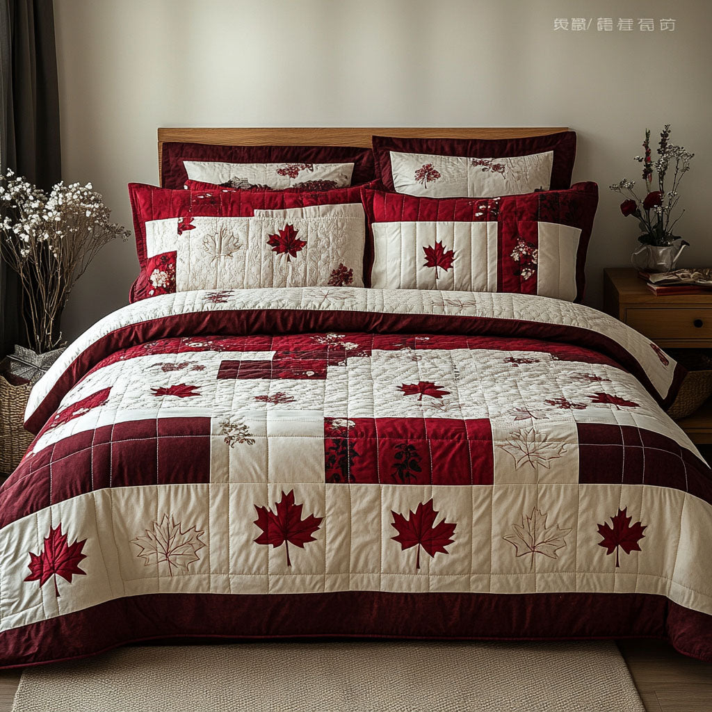 Crimson Canopy Quilted Bedding Set Autumn Bed Sheet Set Gifts For Family