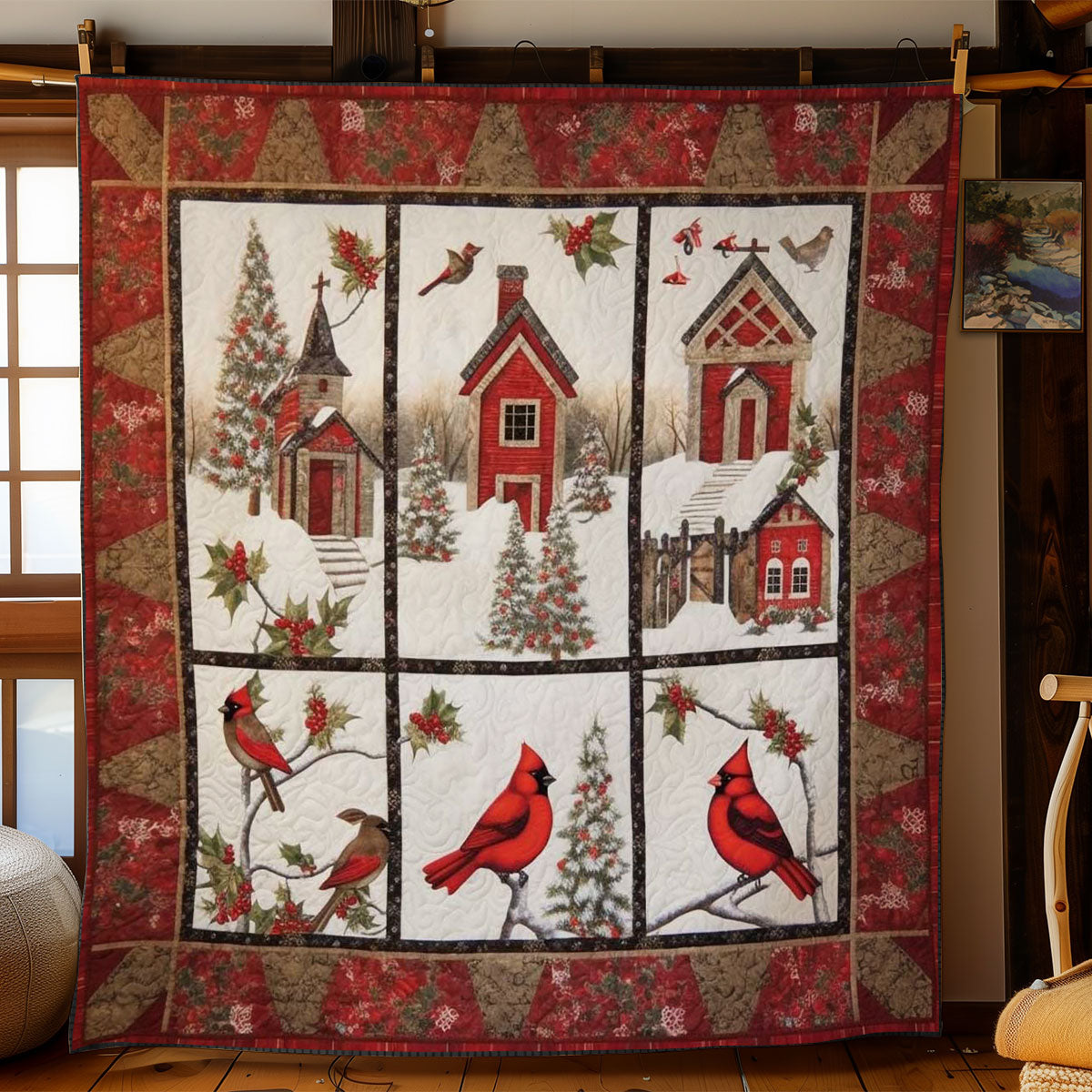 Crimson Cardinal Quilt Unique Quilt Blanket Gift for Special Occasions