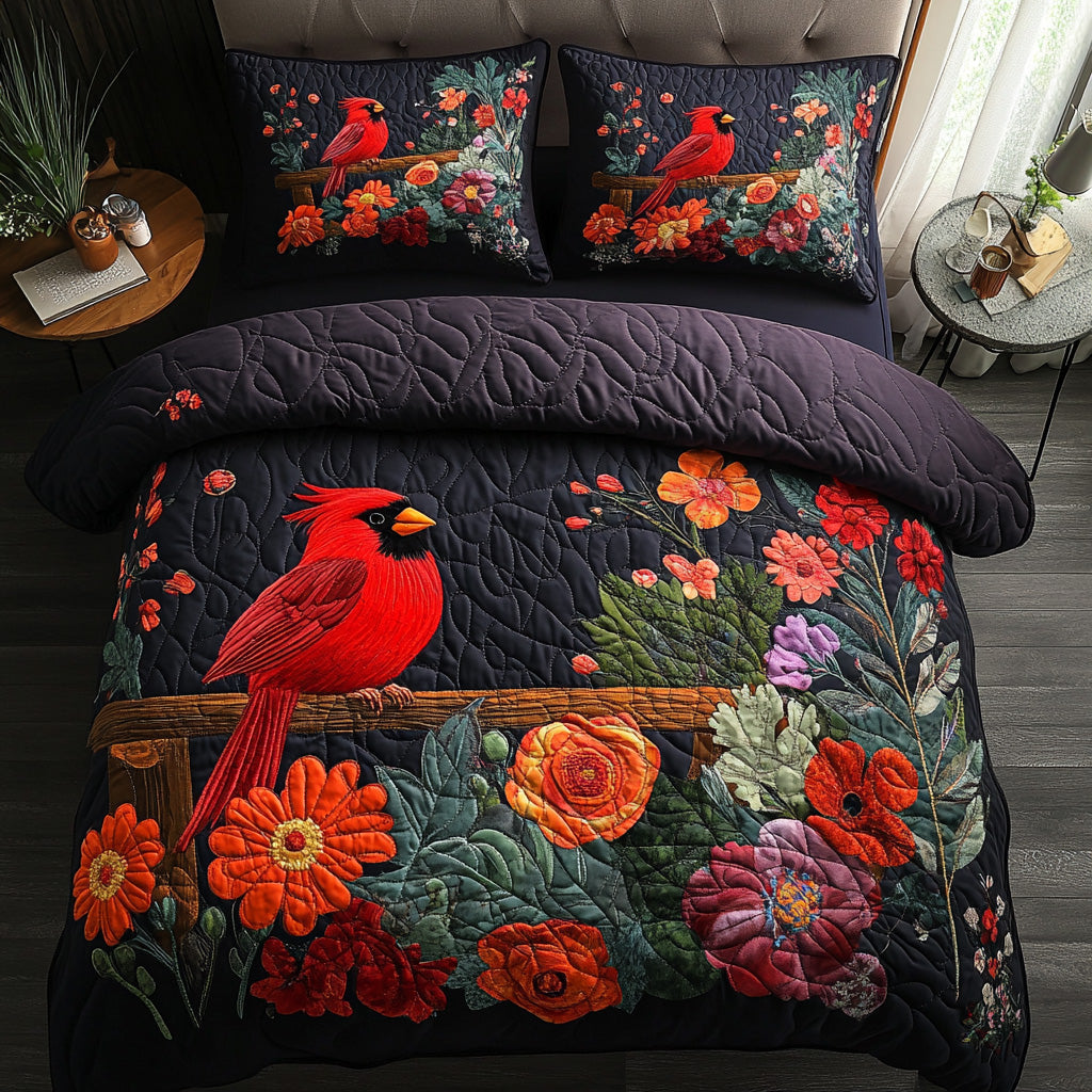 Crimson Cardinal Quilted Bedding Set Cute Room Decor Cardinal Christmas Gift Ideas