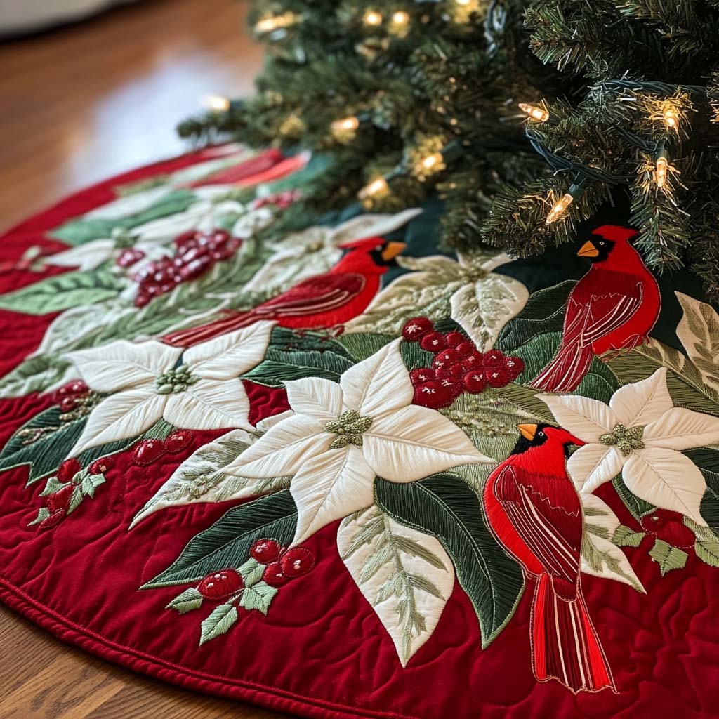 Crimson Carol Christmas Quilted Tree Skirt Merry And Bright Holiday Decor Classic Christmas Home Decor