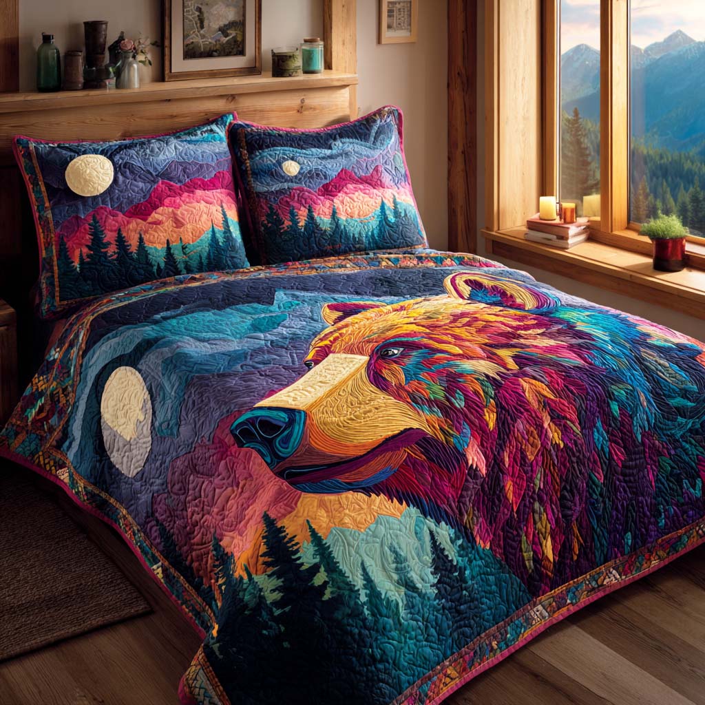 Crimson Claw Quilted Bedding Set Bedroom Decorations Cute Bear Themed Presents