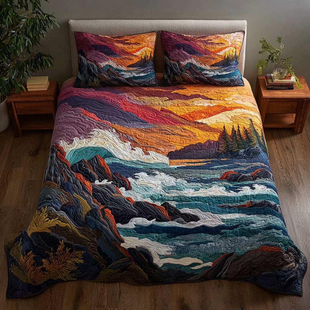 Crimson Coast Quilted Bedding Set Cozy Bedroom Decor Unique Gifts For Ocean Lovers