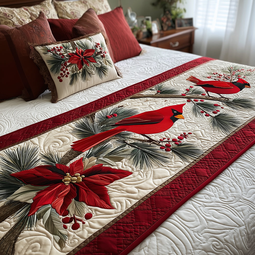 Crimson Companions Quilted Bed Runner Bedroom Holiday Decor Cardinal Gifts For Christmas