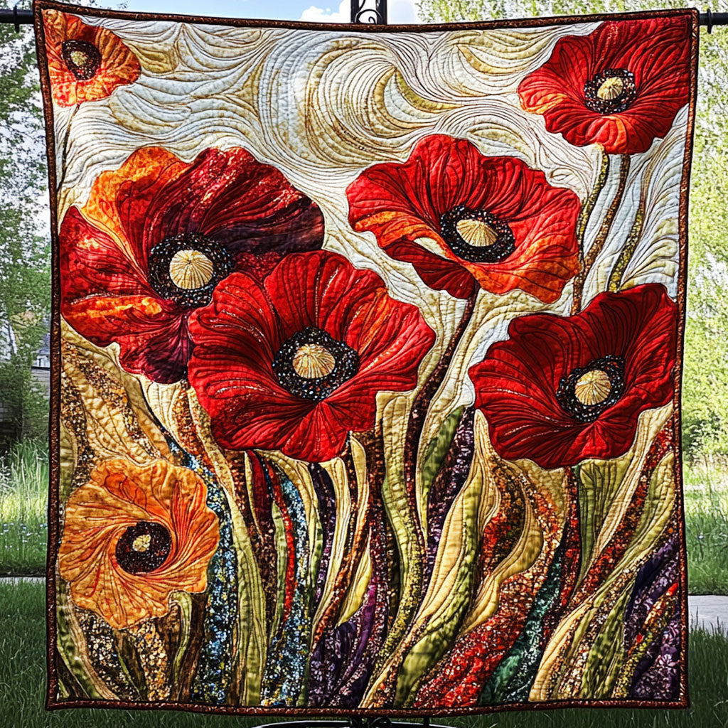 Crimson Dream Quilted Blanket Christmas Holiday Poppy Flower Gifts