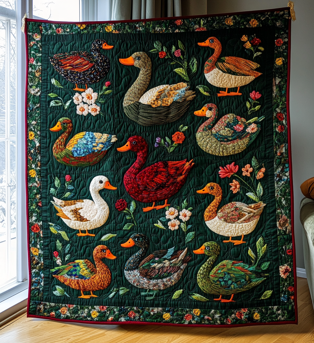Crimson Duck Lake Quilted Blanket Farm Animal Blanket
