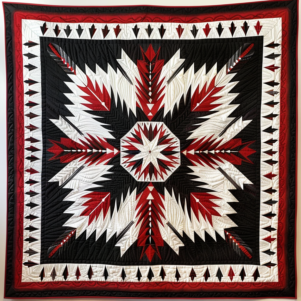 Crimson Feather Quilted Blanket Native American Indian Gifts