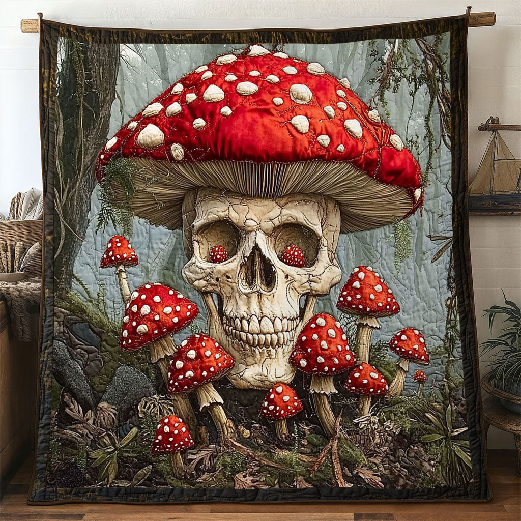 Crimson Forest Skull Quilt Blanket Best Throw Blanket Mushroom Related Gifts