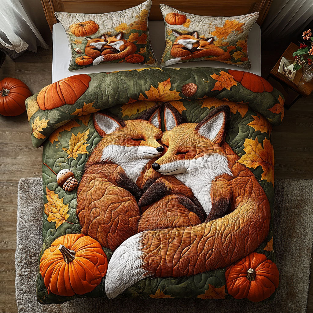 Crimson Fox Journey Quilted Bedding Set Autumn Themed Bed Sheets Best Fox Gift Ideas