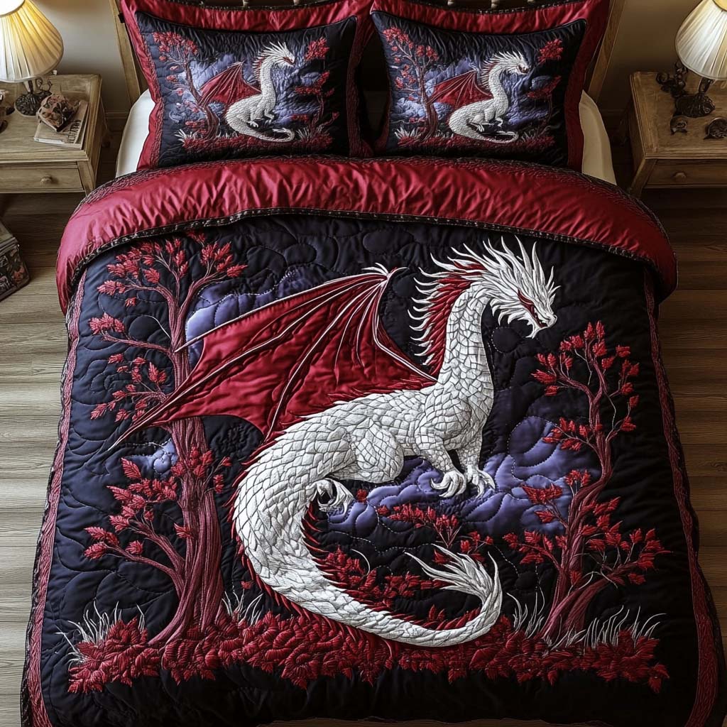 Crimson Frost Quilted Bedding Set Best Bed Sheet Set Unique Best Gifts For DragonLovers