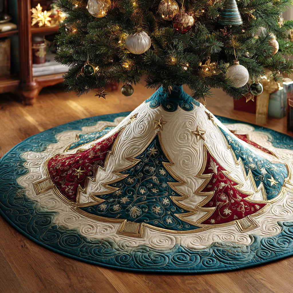 Crimson Frost Quilted Tree Skirt Perfect Quilted Tree Skirt for a Magical Christmas