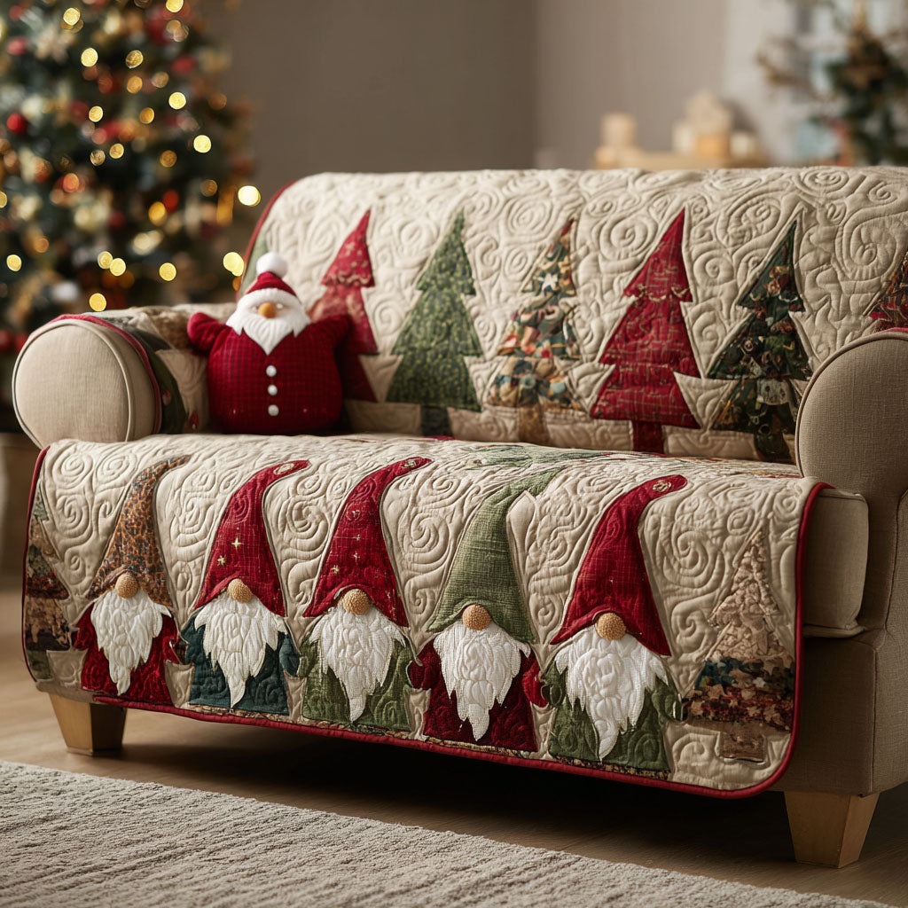 Crimson Gnome Quilted Sofa Cover Christmas Living Decor Grandparent Christmas Gifts