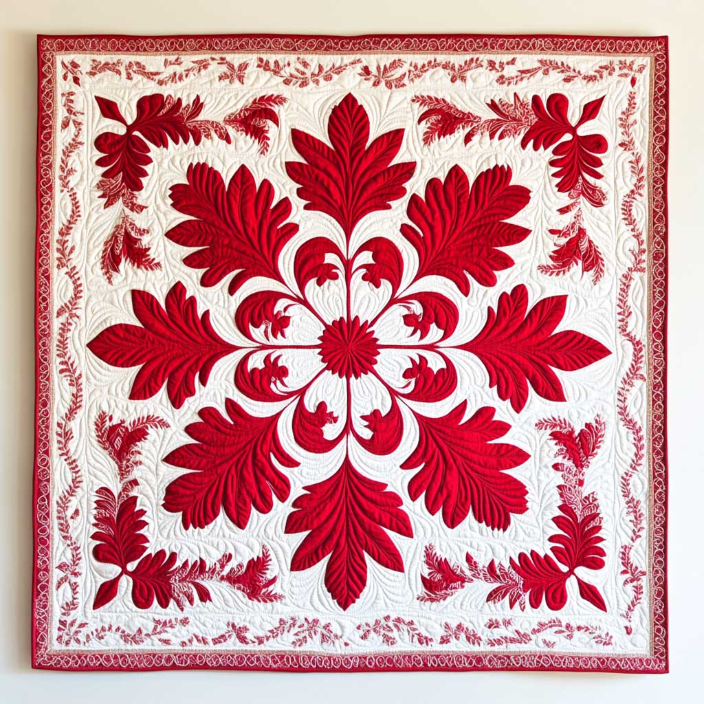 Crimson Hawaiian Quilt Beautiful Printed Quilt Blanket for Home Aesthetics