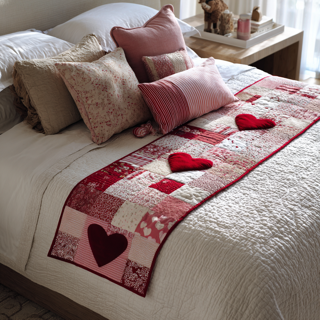 Crimson Heart Quilted Bed Runner Bedroom Decor Ideas Holiday Gifts For Employees