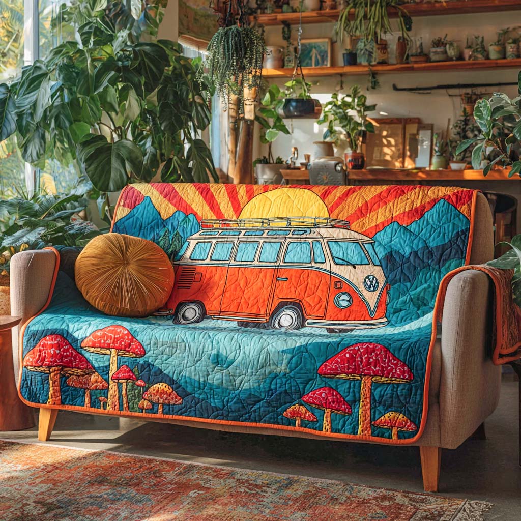 Crimson Horizon Quilted Sofa Cover Living Room Decorations Best Gifts For Hippie Boyfriend