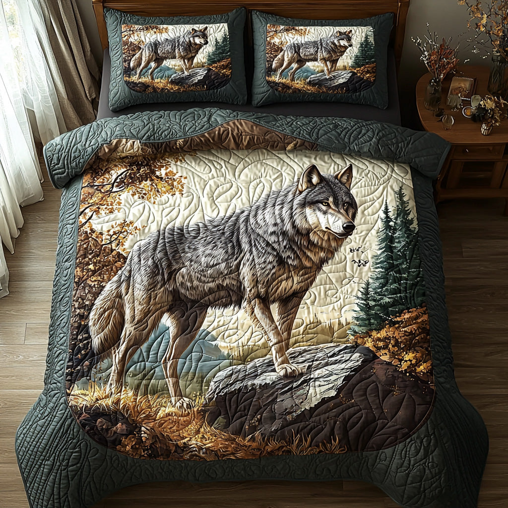 Crimson Howl Quilted Bedding Set Bed Room Decoration Wolf Gifts For Him Her