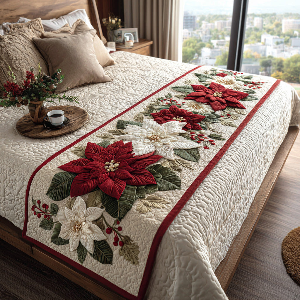 Crimson Joy Quilted Bed Runner Bedroom Holiday Decor Family Xmas Ideas