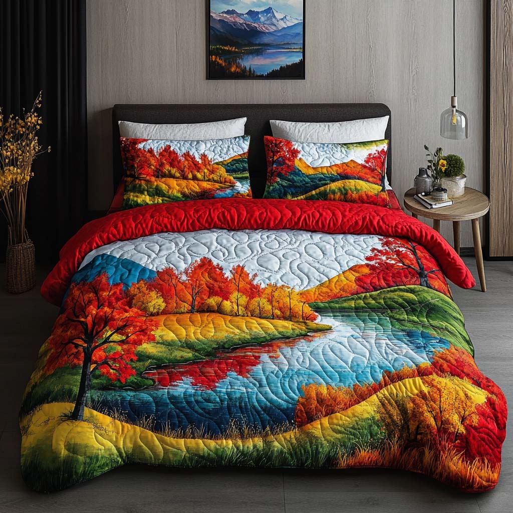 Crimson Leaf Escape Quilted Bedding Set Cute Bedroom Decor Best Autumn Gifts