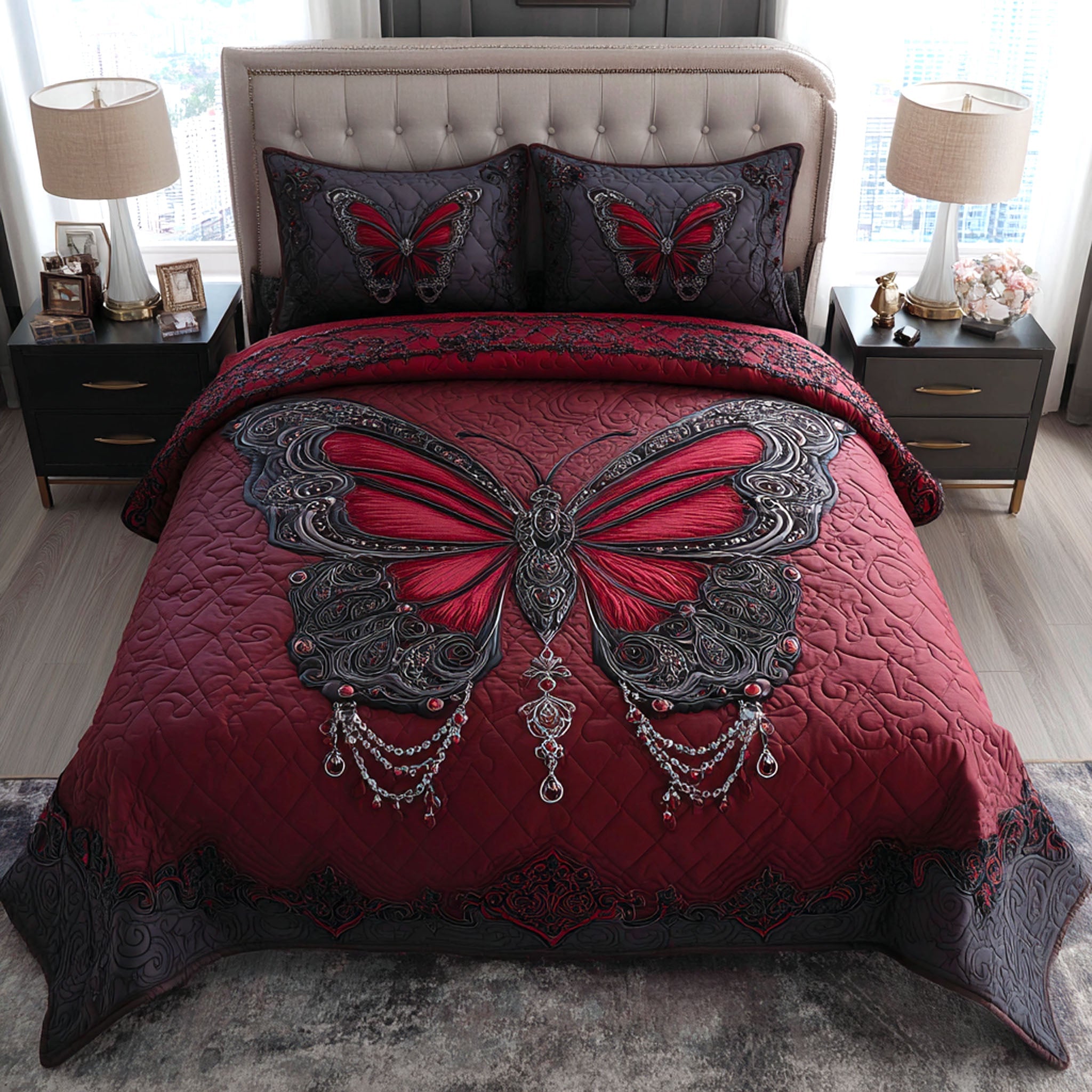 Crimson Majesty Quilted Bedding Set Best Comforter Sets Cool Gifts For Butterfly Lovers