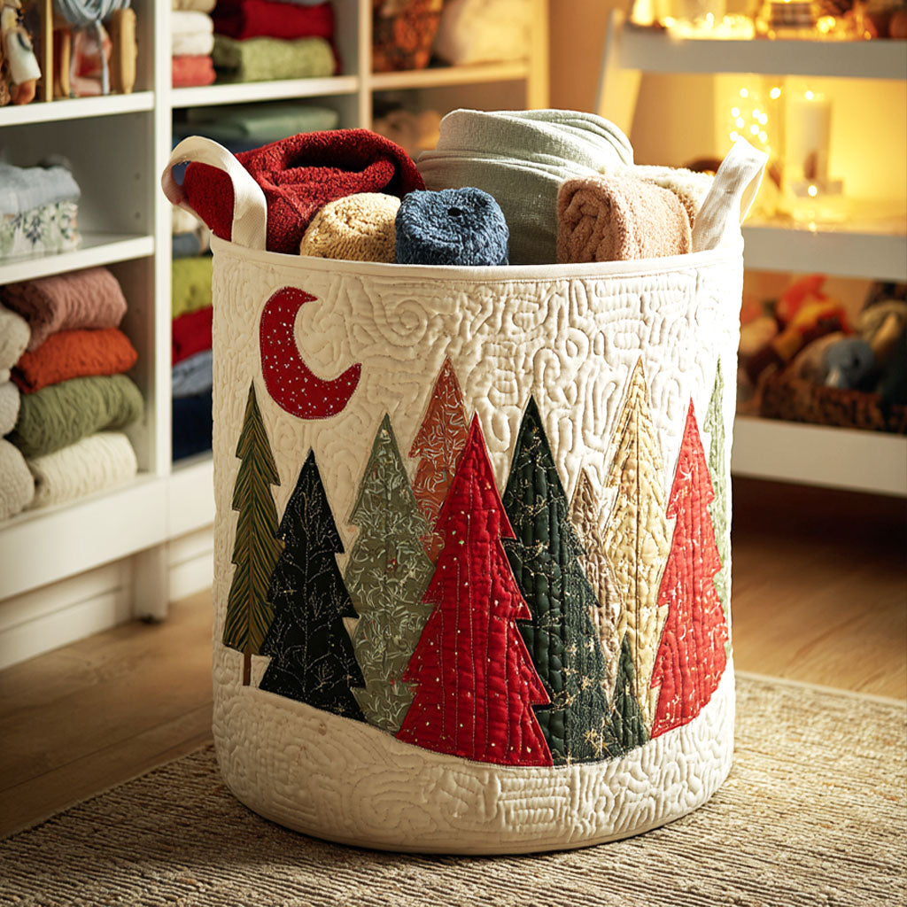 Crimson Moon Pines Quilted Laundry Basket Excellent Gift For Her