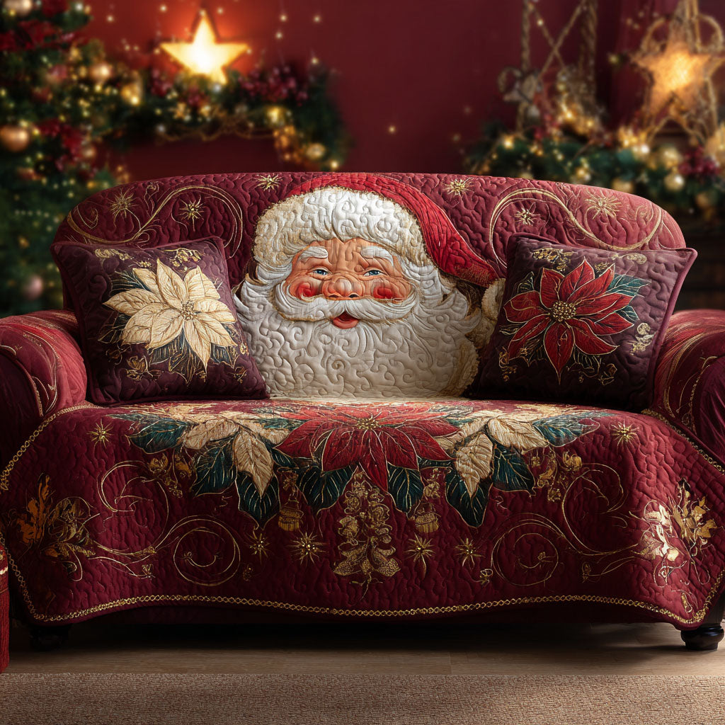 Crimson Noel Quilted Sofa Cover Christmas Home Decoration