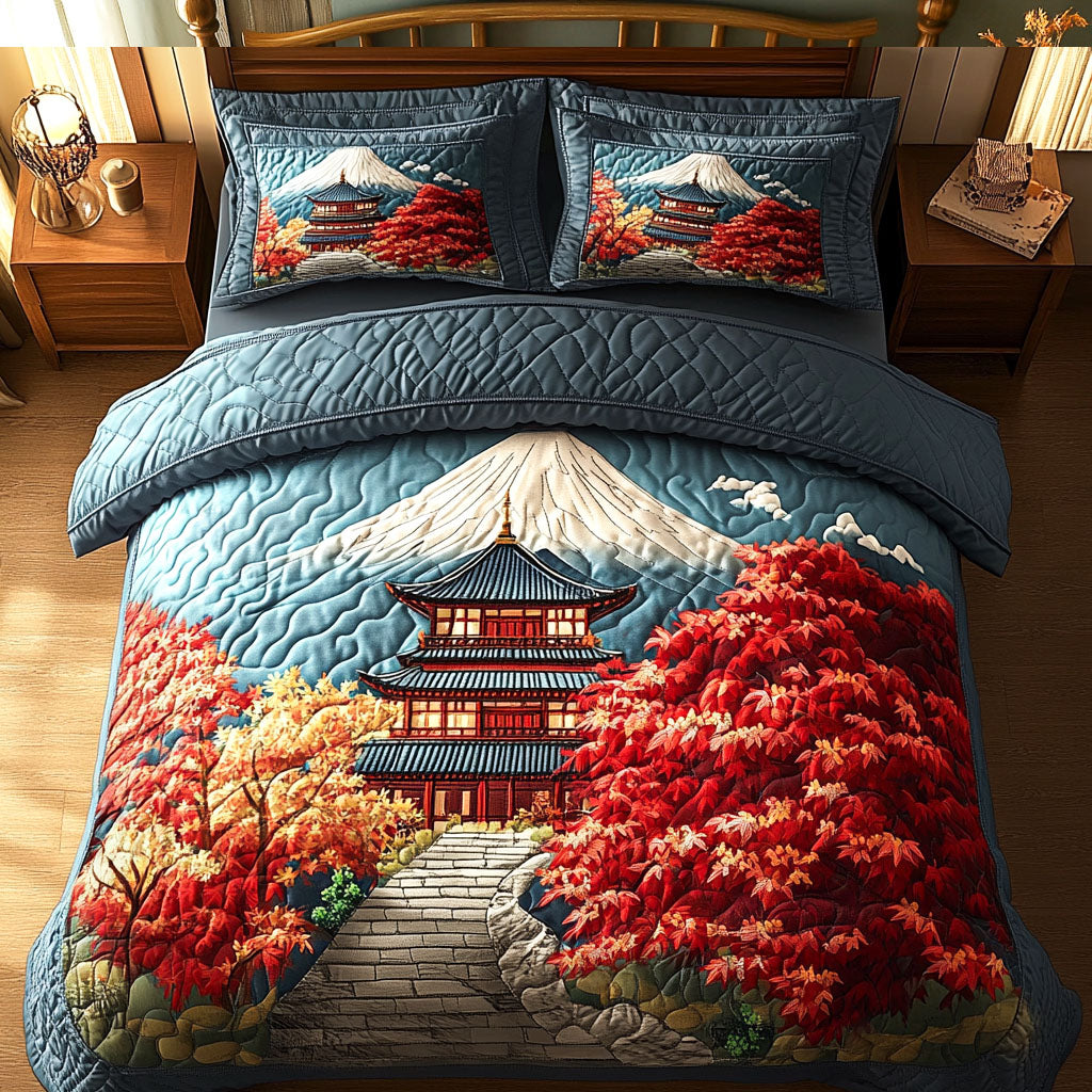 Crimson Pagoda Quilted Bedding Set Japandi Bedroom Ideas Secret Santa Gifts