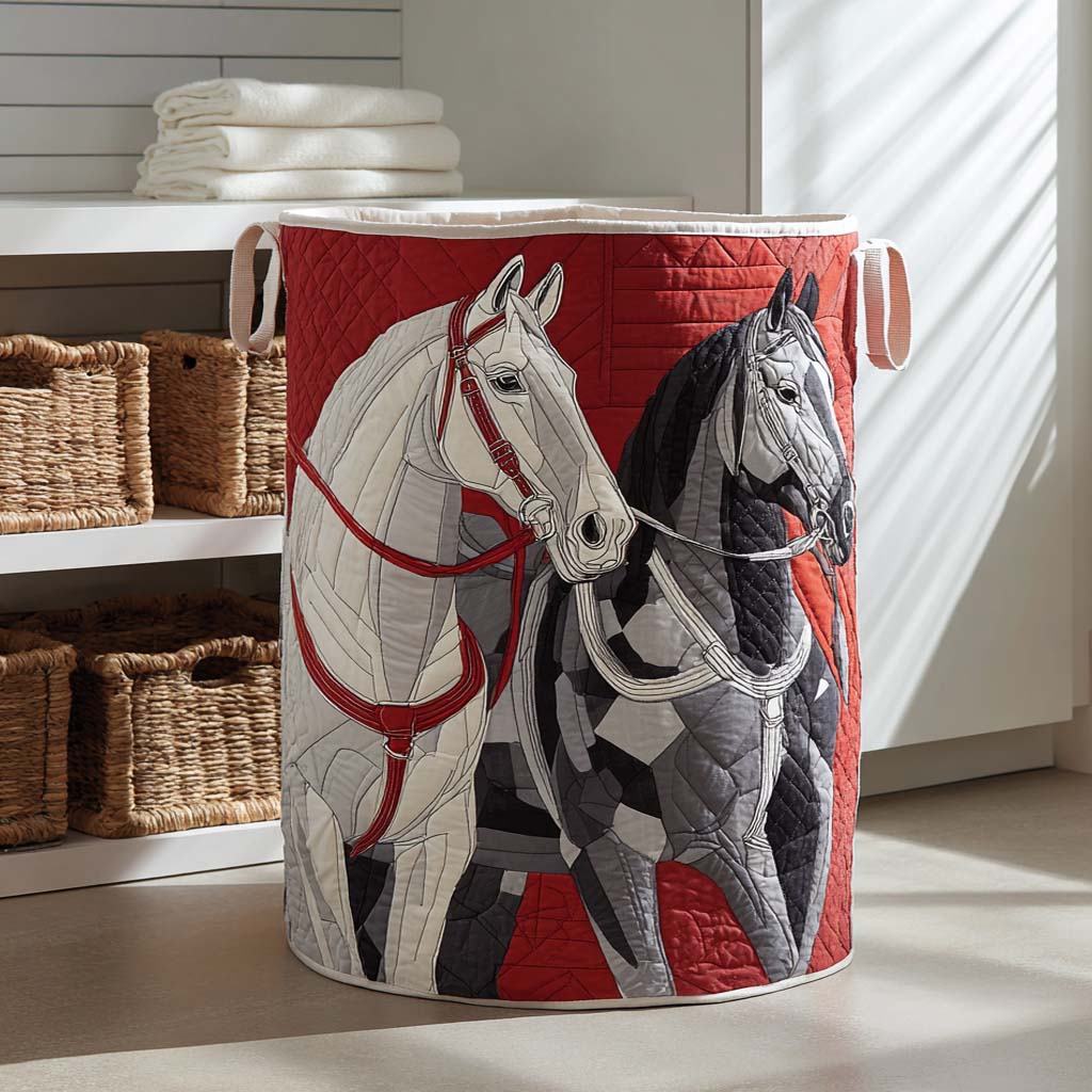 Crimson Pair Quilted Laundry Basket Premium Quilted Laundry Basket with Sturdy Handles