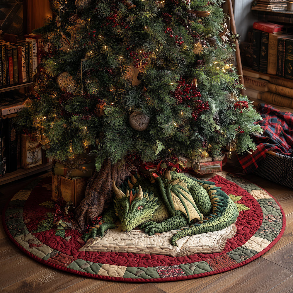 Crimson Pine Dragon Christmas Quilted Tree Skirt Xmas Decorations Gift For Dragon Lover