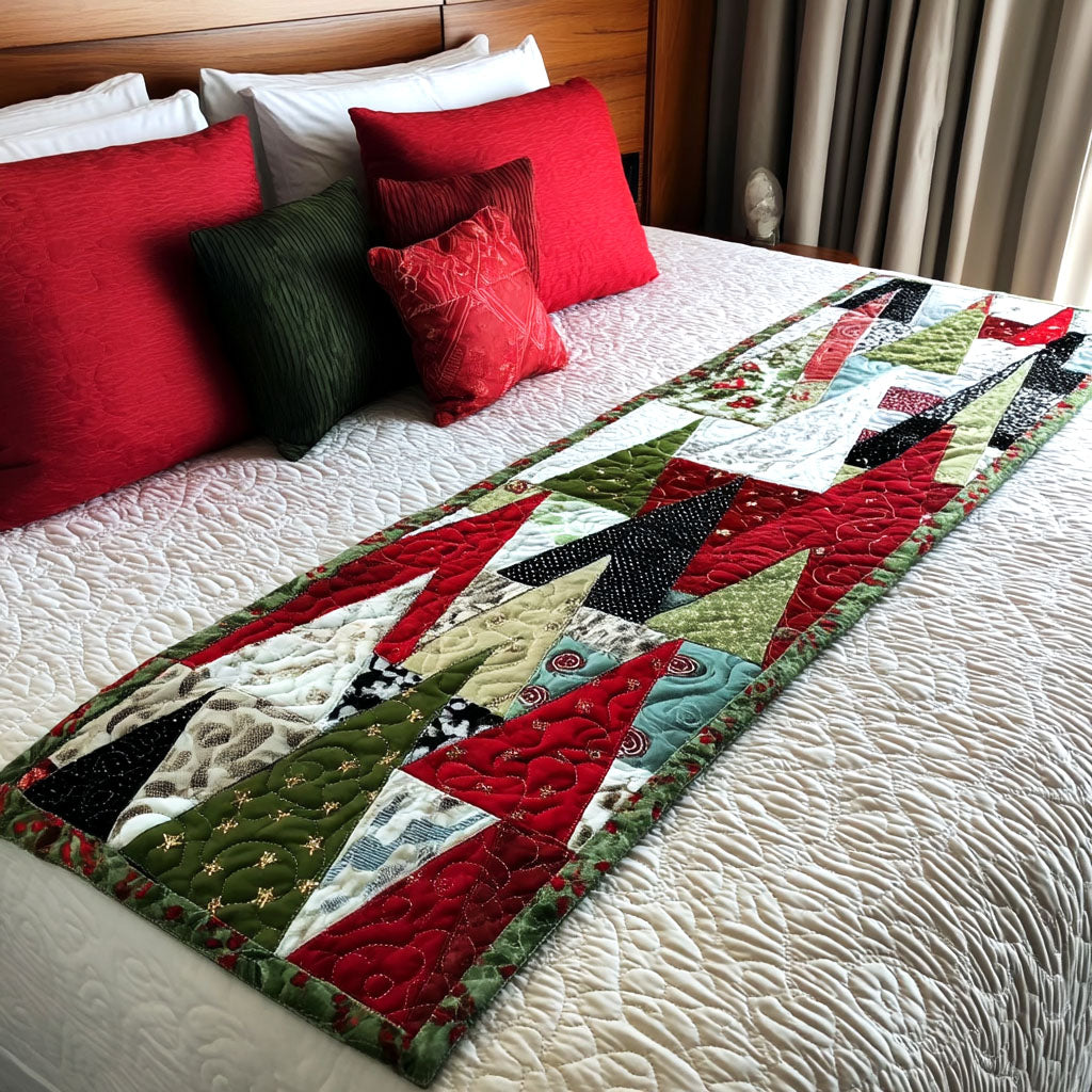 Crimson Pines Quilted Bed Runner Christmas Bedroom Decor Xmas Gifts For Family